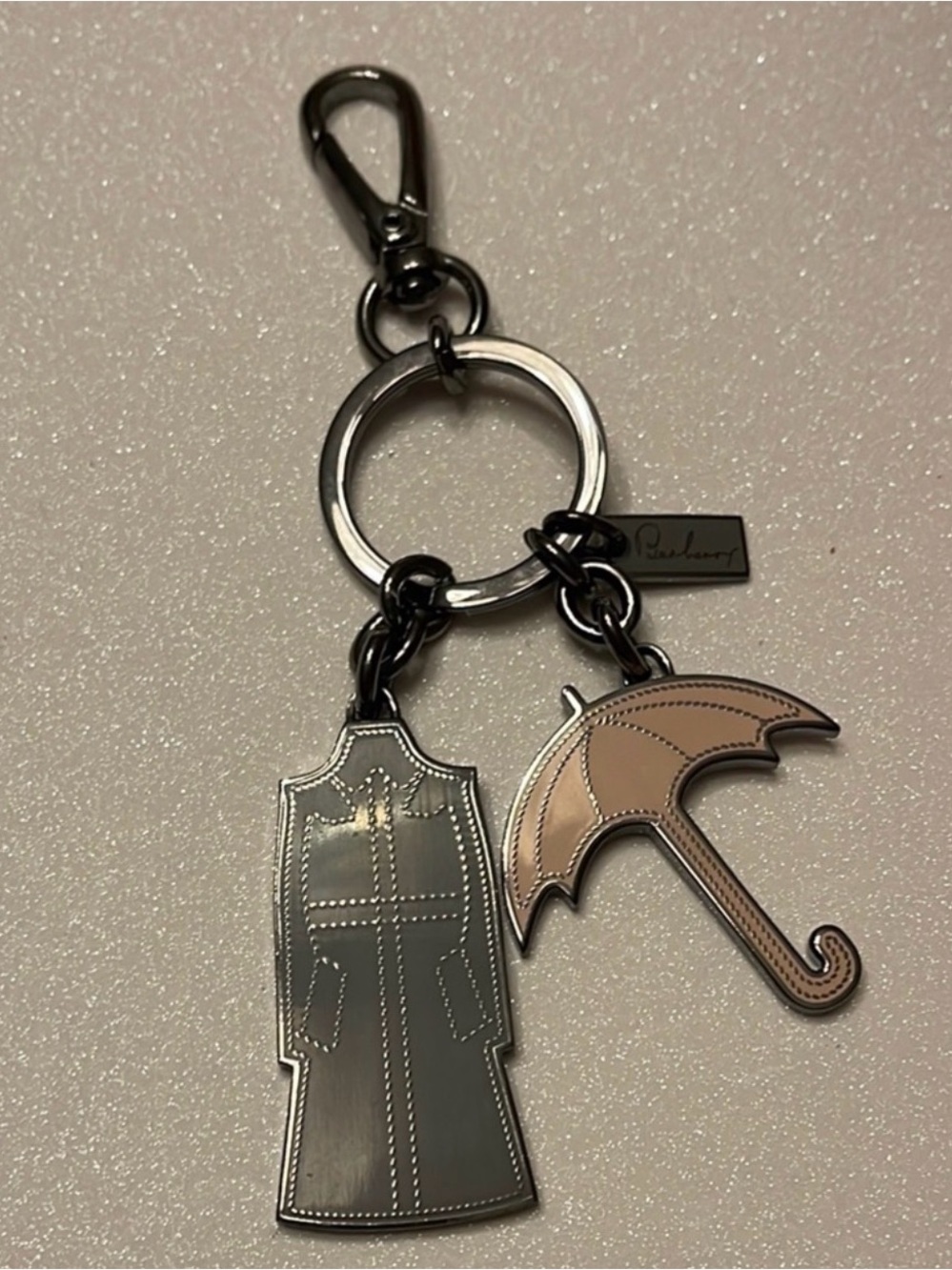 Burberry Black and Beige Trench Coat & Umbrella Keychain Charm